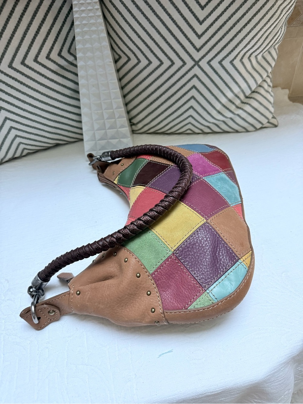 Y2K Style Pelle Patchwork Multicolor Leather Hobo Bag - Picture 4 of 11